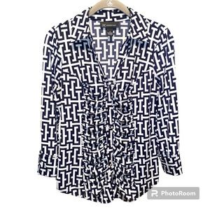 INC Women's Printed Ruched Snap-Front Top